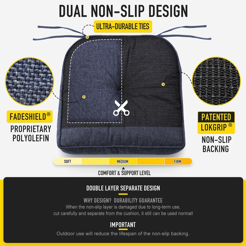 SUNROX Memory Foam Non Slip Rocking Chair Cushion, FadeShield Water Resistant Thicken Durable Tufted Pads, Set of Seat & Back Cushion with Ties for Indoor/Outdoor Rocker, 2 Piece, Heather Indigo - Image 5